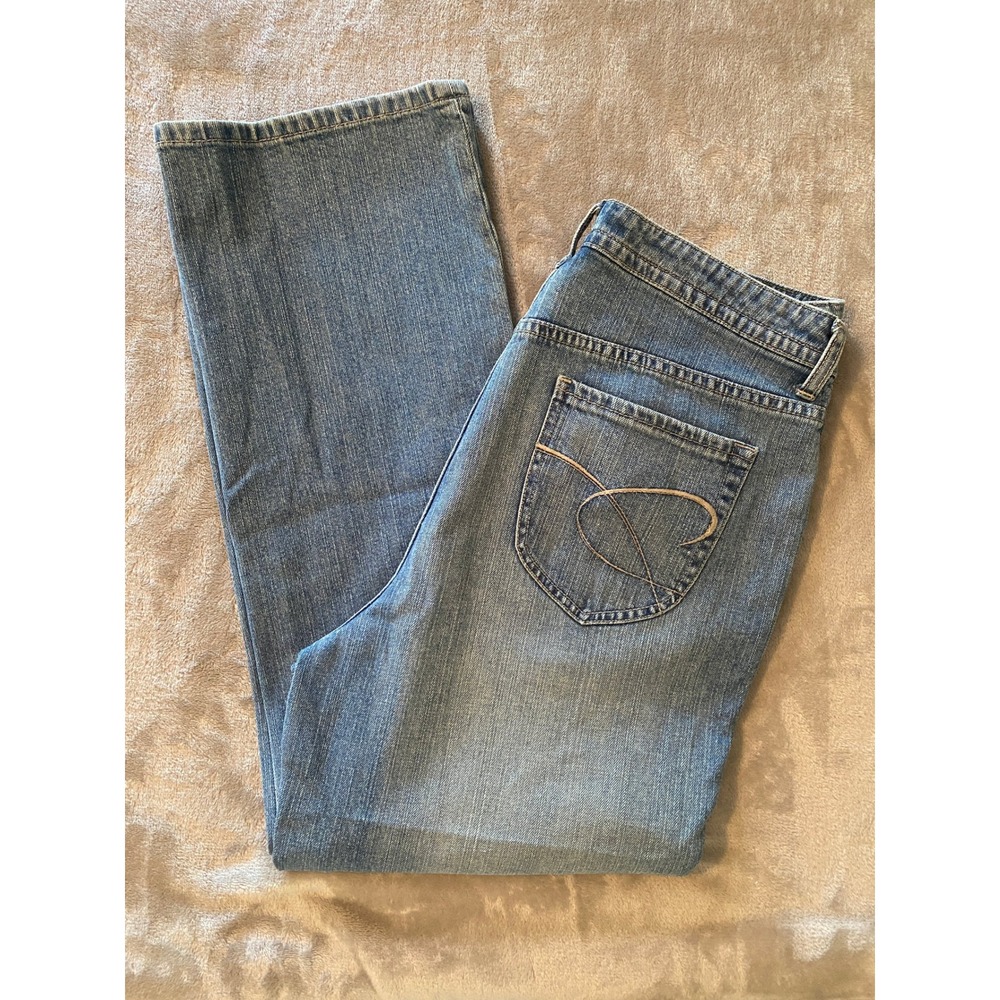 Chico's Platinum Jeans Sz 1.5/10 Blue Faded Marquis Straight Leg Stretch Casual